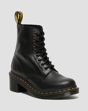 Dr Martens Clemency Læder Hæl Snørestøvler Dame Sort | DK 217RVD